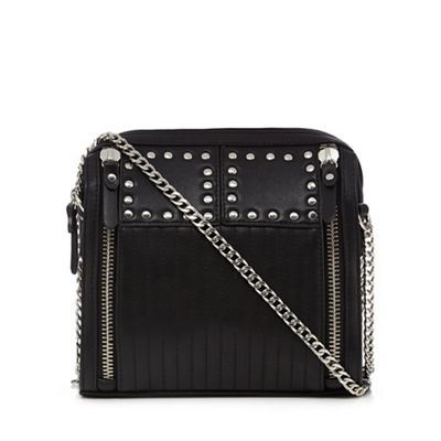 Black studded quilted crossbody bag